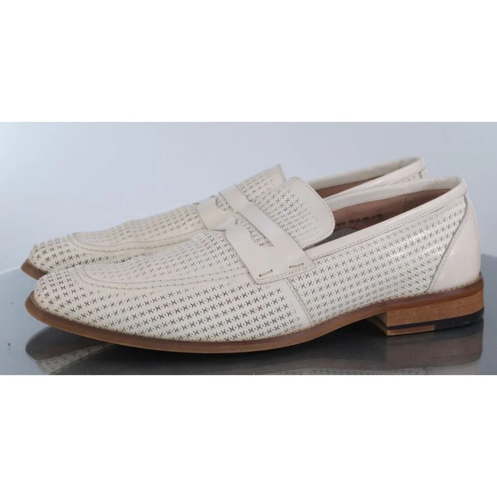 Stacy Adams Belvan Men's Moc Toe Penny Loafers Shoes Sz 9.5 M Perforated Leather